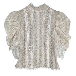 Alice + Olivia Ivory Lace Puff Sleeve Blouse